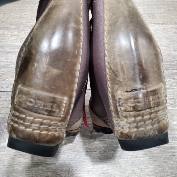 SOREL Women's PDX Boots Khaki Leather Canvas hidden Wedge Heel Lace Up Sz 9 READ - Picture 14 of 16